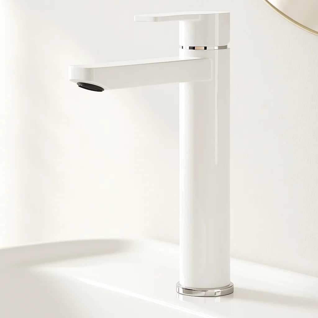 روشویی بلند کسری امگا سفیدکروم شیر روشویی بلند کسری مدل امگا سفید - Image 1