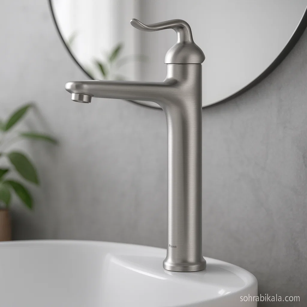 روشویی بلند کسری رابین کروم مات شیر روشویی بلند کسری مدل رابین کروم مات - Image 1