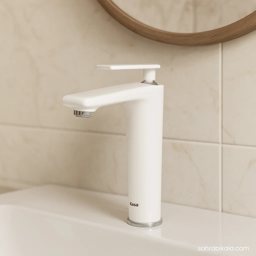 روشویی بلند کسری مدل آمازون سفیدکروم شیر روشویی بلند کسری مدل آمازون سفید کروم - Image 1