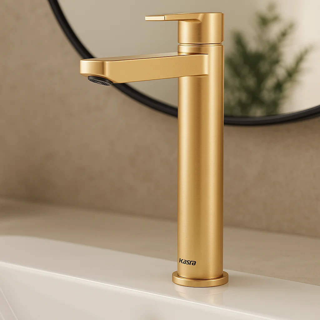 روشویی بلند کسری مدل امگا طلامات شیر روشویی بلند کسری مدل امگا طلا مات - Image 1