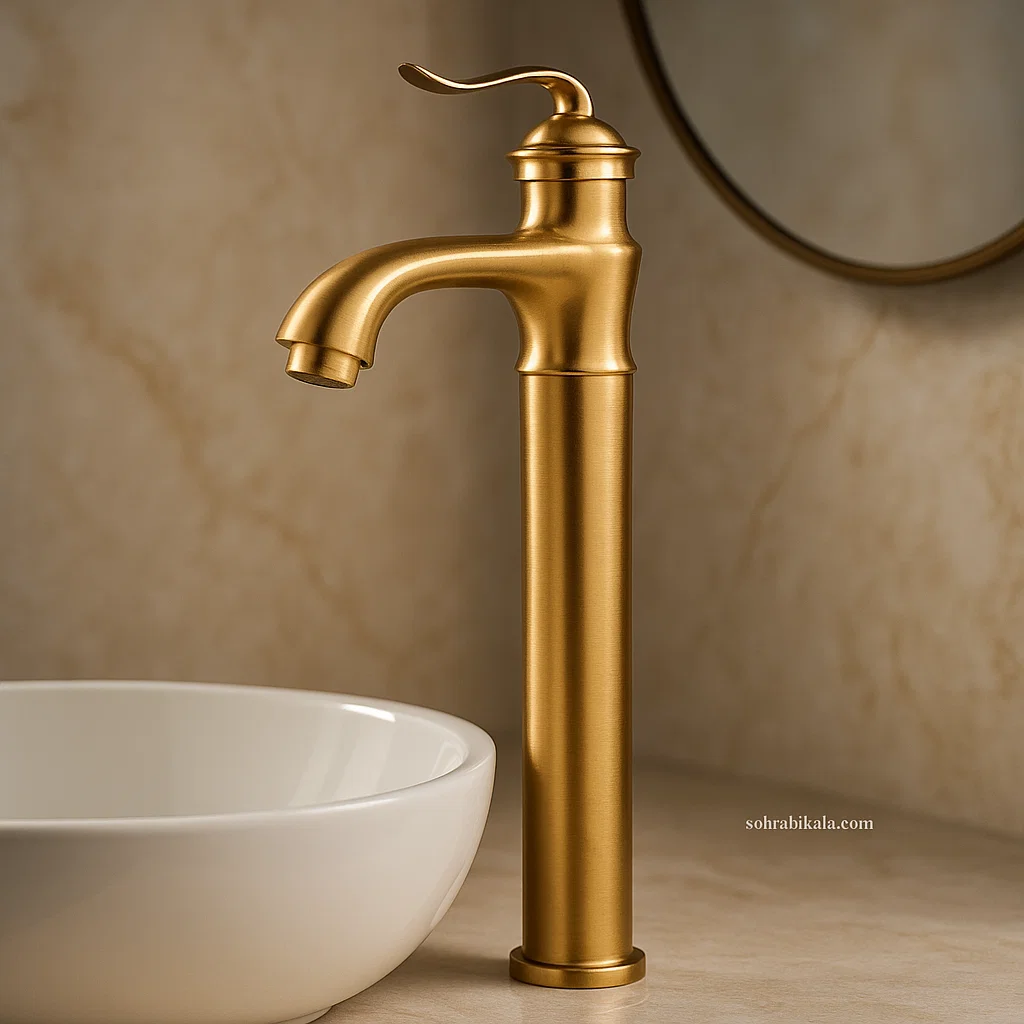 روشویی بلند کسری مدل دانوب طلایی مات شیر روشویی بلند کسری مدل دانوب طلا مات - Image 1