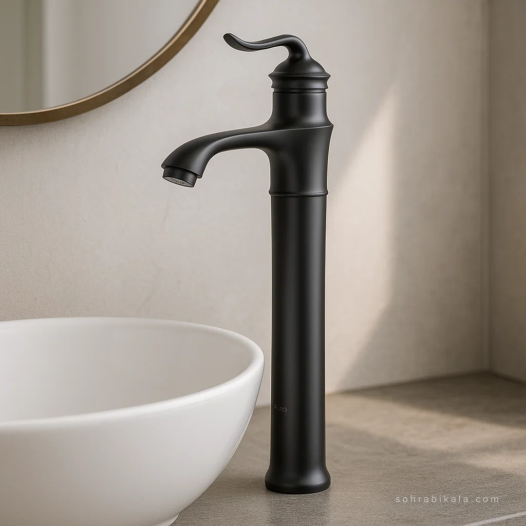 روشویی بلند کسری مدل دانوب مشکی شیر روشویی بلند کسری مدل دانوب مشکی - Image 1