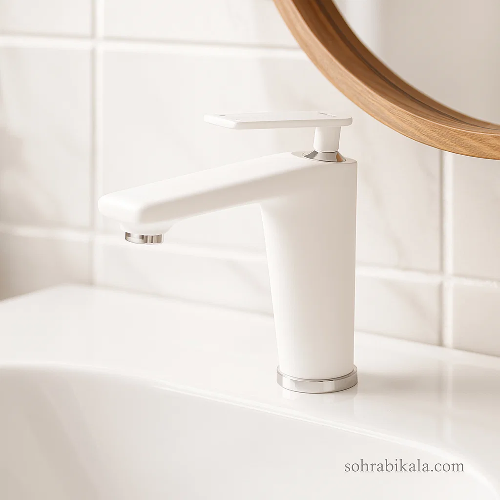 روشویی کوتاه کسری آمازون سفیدکروم شیر روشویی کسری مدل آمازون سفید کروم - Image 1