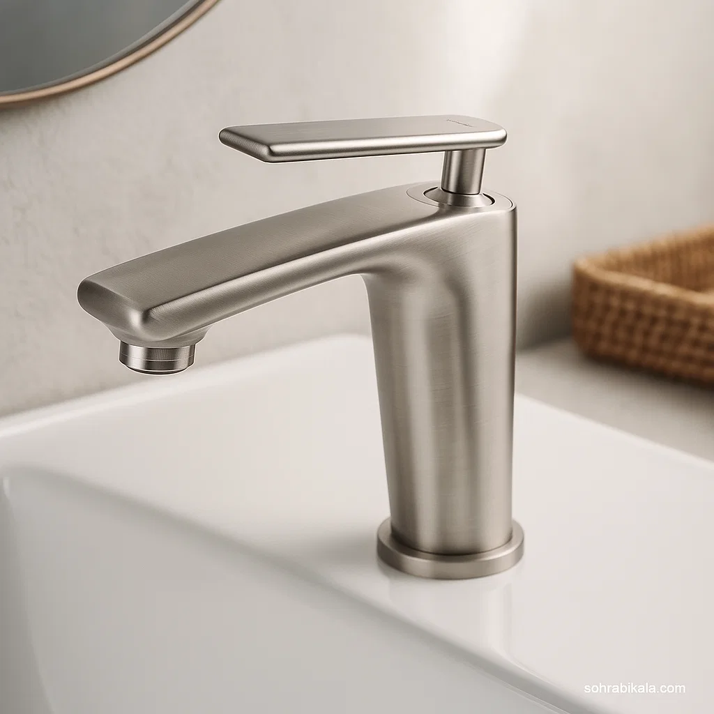 روشویی کوتاه کسری آمازون کروم مات شیر روشویی کسری مدل آمازون کروم مات - Image 1