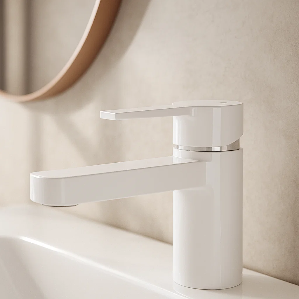 روشویی کوتاه کسری امگا سفیدکروم شیر روشویی کسری مدل امگا سفید - Image 1