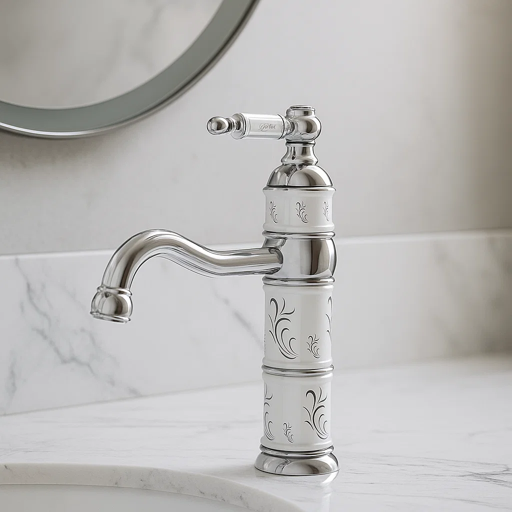 روشویی کوتاه کسری توکیو سفیدکروم شیر روشویی کسری مدل توکیو سفید کروم - Image 1