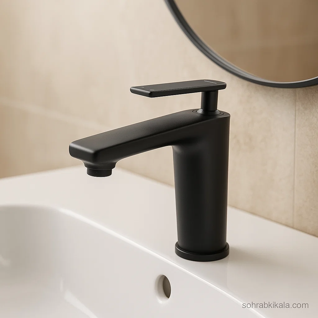 روشویی کوتاه کسری مدل آمازون مشکی شیر روشویی کسری مدل آمازون مشکی - Image 1