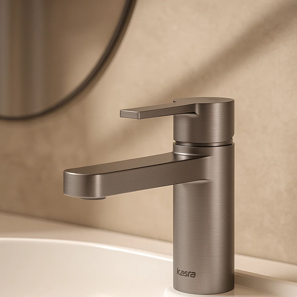 روشویی کوتاه کسری مدل امگا کروم مات شیر روشویی کسری مدل امگا کروم مات - Image 1