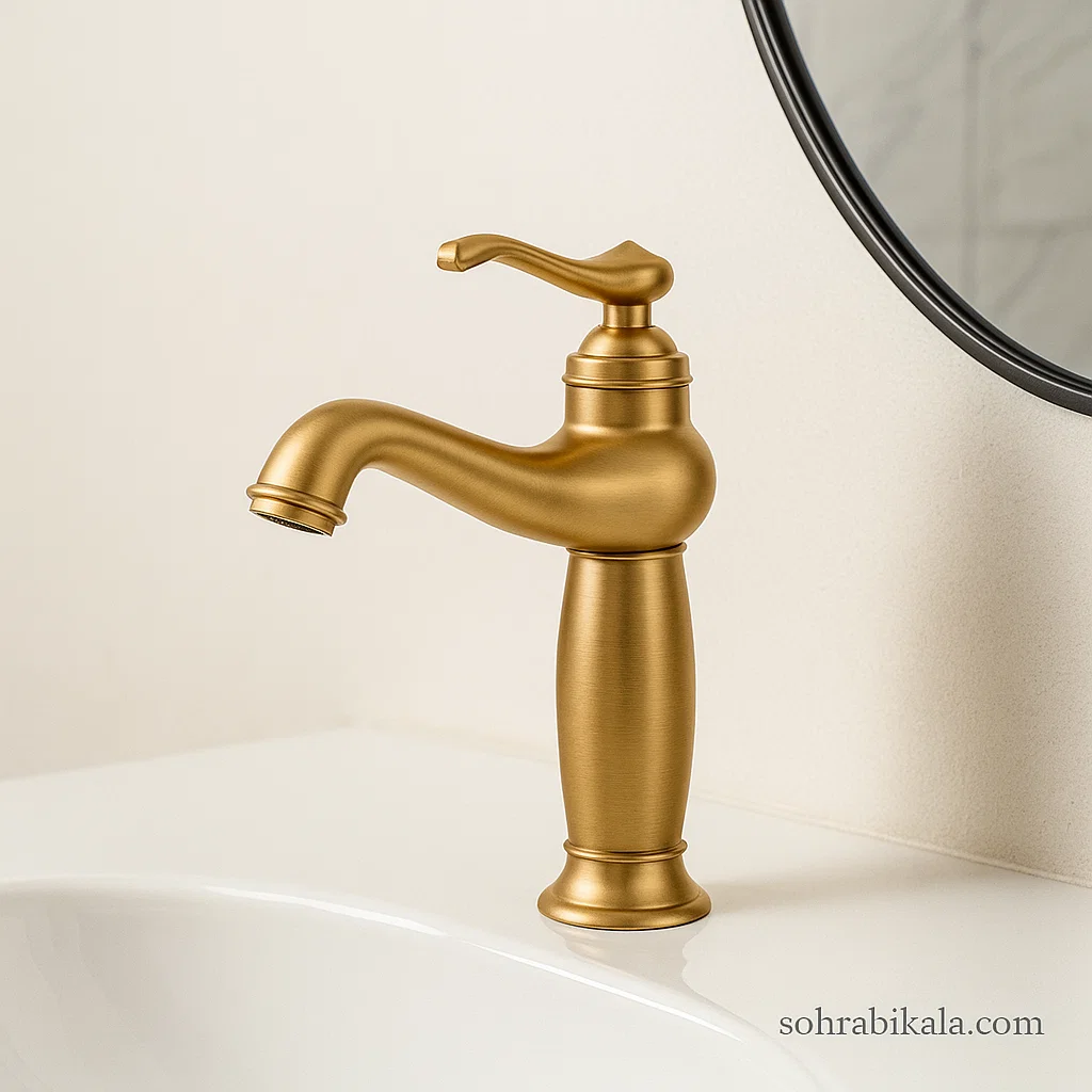 روشویی کوتاه کسری مدل پالرمو طلامات شیر روشویی کسری مدل پالرمو طلا مات - Image 1