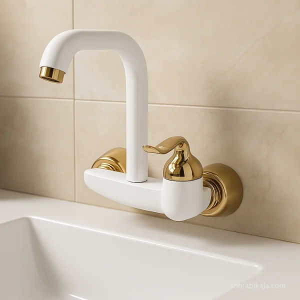 شیر ظرفشویی دیواری کسری مدل هارمونی سفید طلایی