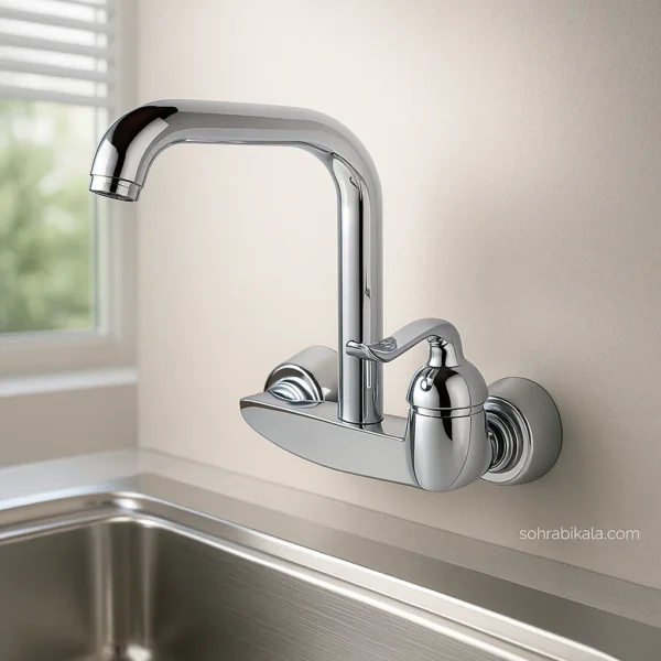 شیر آشپزخانه دیواری کسری مدل هارمونی کروم e1764452227697