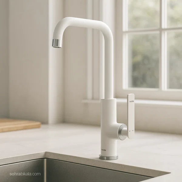 شیر-آشپزخانه-کسری-مدل-آمازون-سفید-کروم شیر آشپزخانه کسری مدل آمازون سفید کروم - Image 1