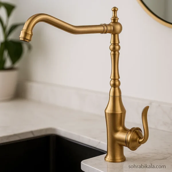 شیر-آشپزخانه-کسری-مدل-دانوب-طلایی-مات شیر آشپزخانه کسری مدل دانوب طلا مات - Image 1