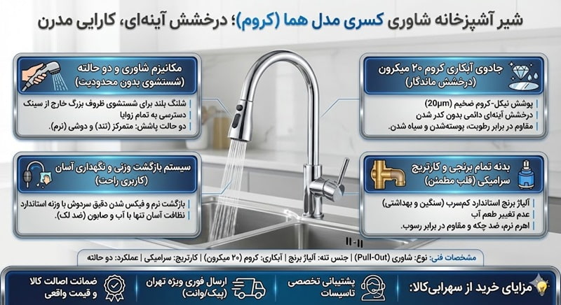 شیر آشپزخانه کسری مدل شاوری هما کروم