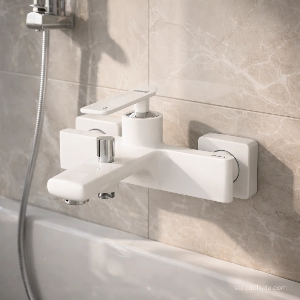 شیر حمام کسری مدل آمازون سفید کروم