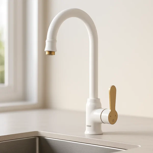 شیر-ظرفشویی-کسری-مدل-ادموند-سفید طلایی شیر آشپزخانه کسری مدل ادموند سفید طلایی - Image 1