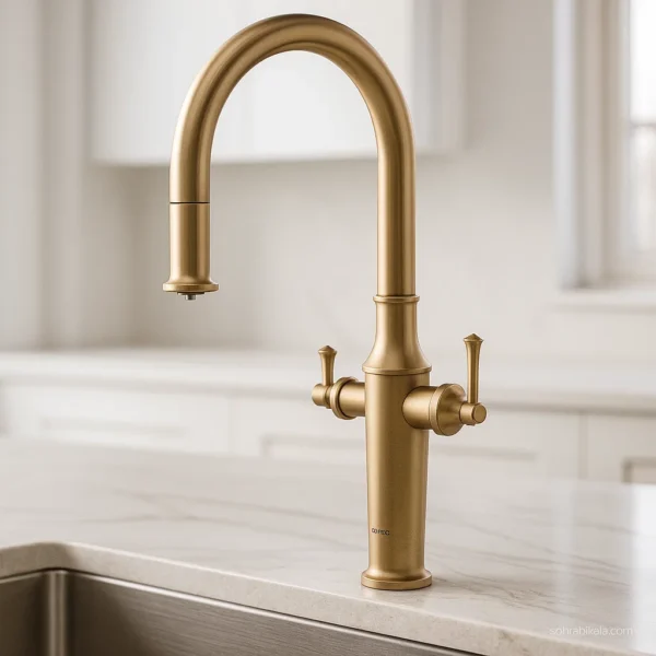 شیر-ظرفشویی-کسری-مدل-اسپوزا-طلا-مات شیر ظرفشویی دومنظوره کسری مدل اسپوزا طلا مات - Image 1